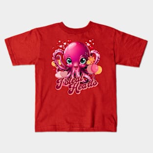 Octopus With Hearts Balloons Valentines Day I Steal Hearts Kids T-Shirt